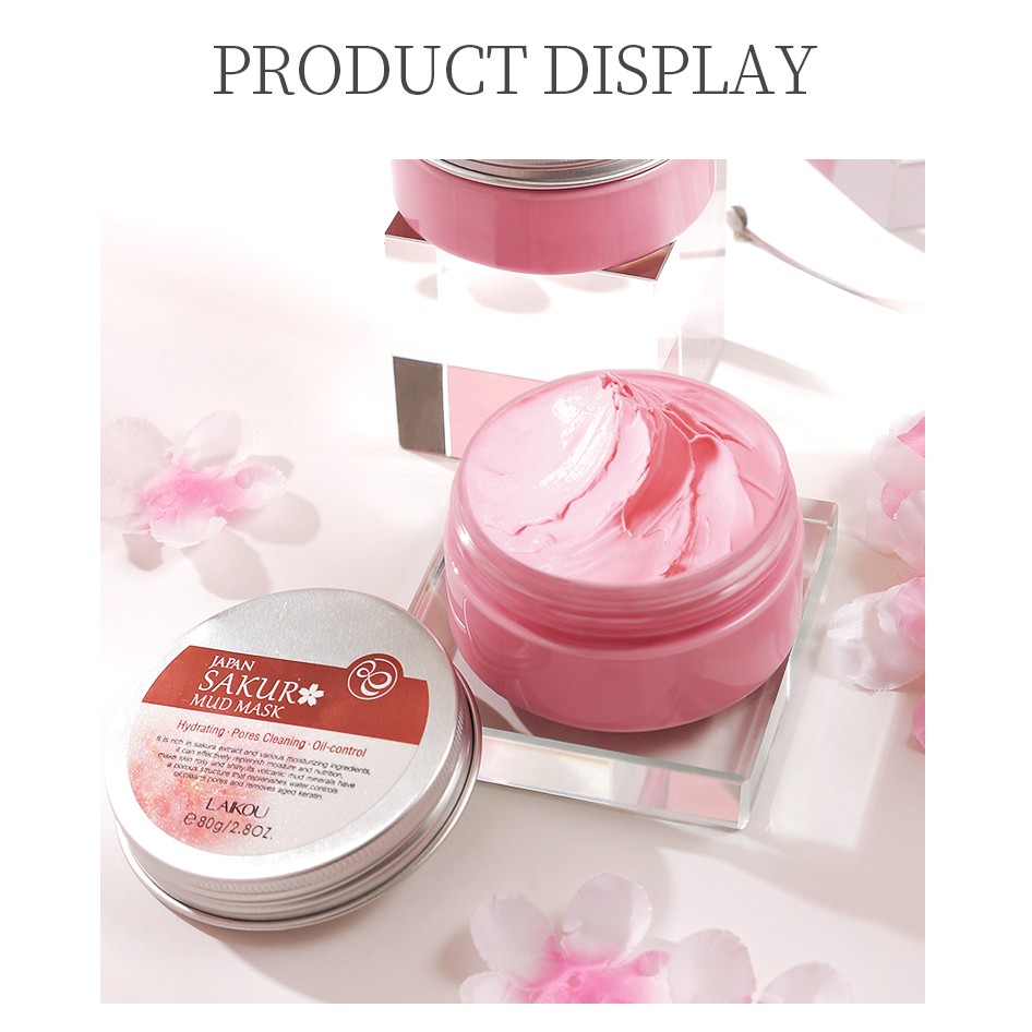 Mặt nạ bùn hoa anh đào LAIKOU làm sạch sâu dưỡng trắng dưỡng ẩm loại bỏ mụn đầu đen chăm sóc da mặt 80g | BigBuy360 - bigbuy360.vn
