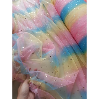 ⚡Sỉ tận gốc⚡Vải voan lưới cầu vồng đính trăng sao có 5 loại vải may scrunchies