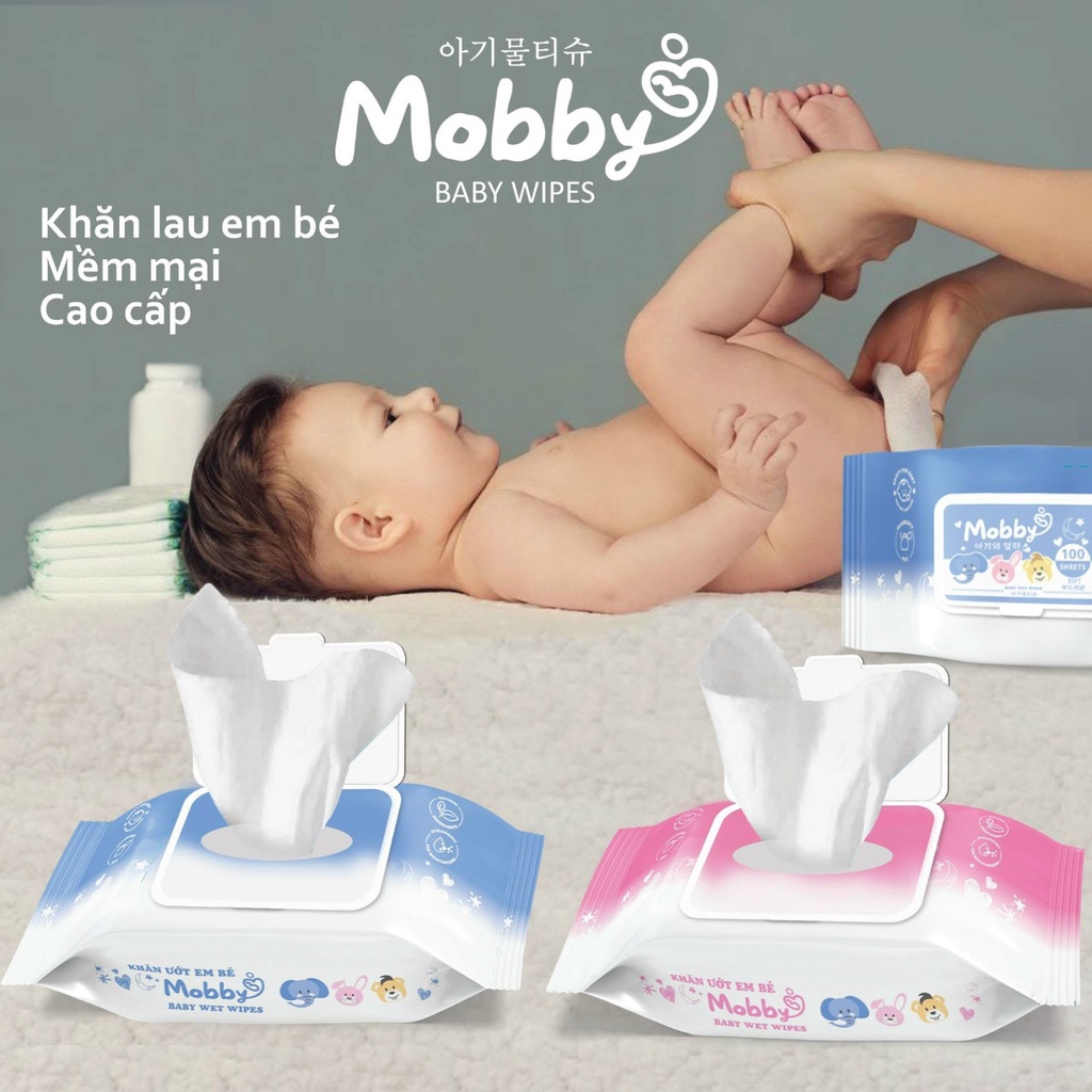 combo 5 bịch Khăn giấy ướt em bé cao cấp Hàn quốc MOBBY 100 tờ không mùi