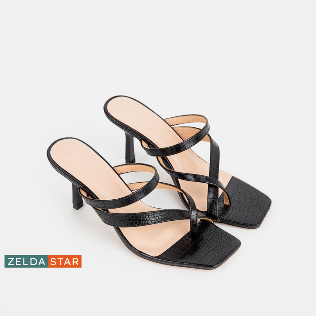 Guốc Zelda Star mũi vuông gót cao 7cm quai mảnh phối chéo - GN010820