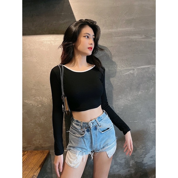 Áo Croptop Khoét Lưng Tay Dài