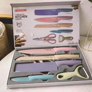 Bộ dao lúa mạch 6 món kháng khuẩn có hộp đựng cao cấp, set dao 6 chi tiết lúa mạch nhiều màu sắc