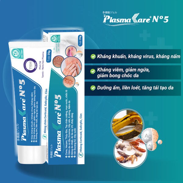 Gel bôi da PlasmaKare No5 kháng khuẩn, hết ngứa, lành nhanh loét, vết thương hở, xử lý mọi vấn đề về da