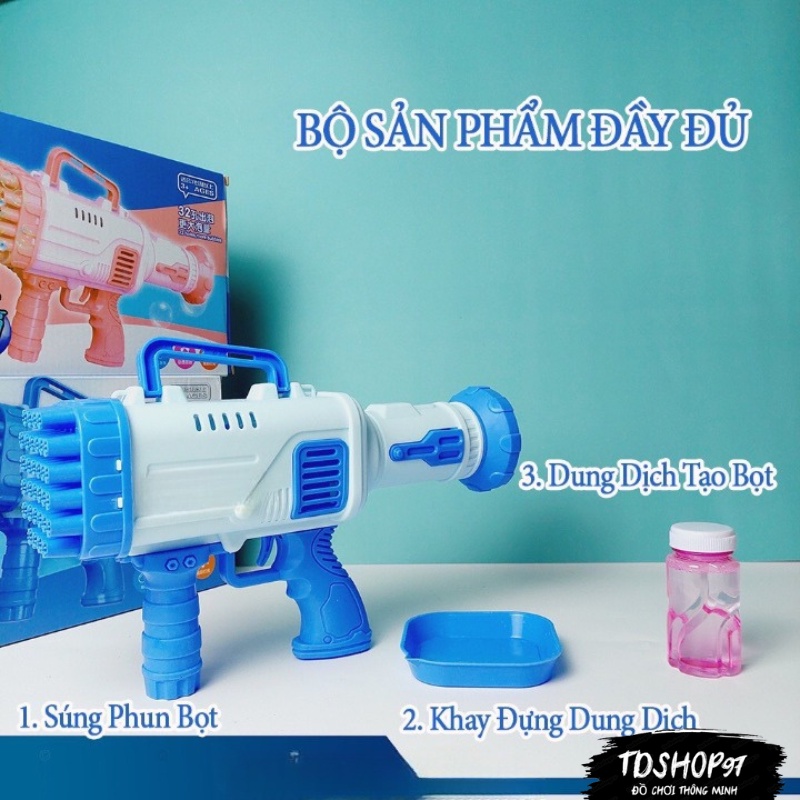 Súng Bắn Bong Bóng Xà Phòng 32 Nòng Cho Trẻ Em Cao Cấp, Máy Phun Bong Bóng 32 Nòng To, tdshop97