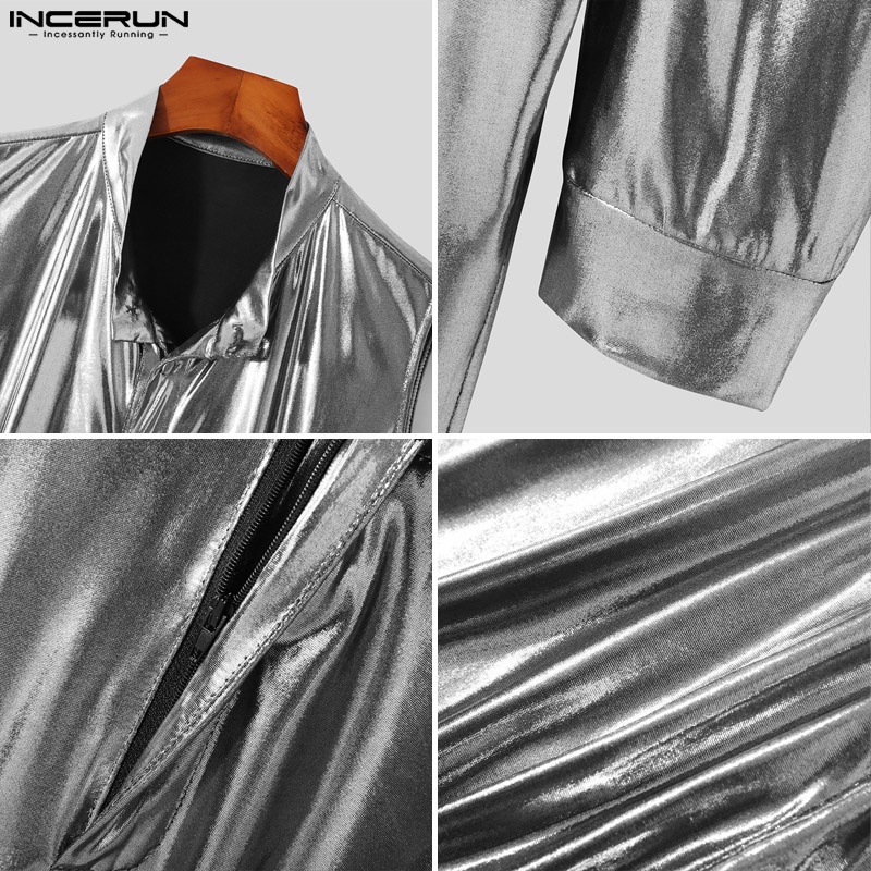 INCERUN Bộ Áo Liền Quần Tay Dài Khoét Lỗ Màu Bạc Cho Nam