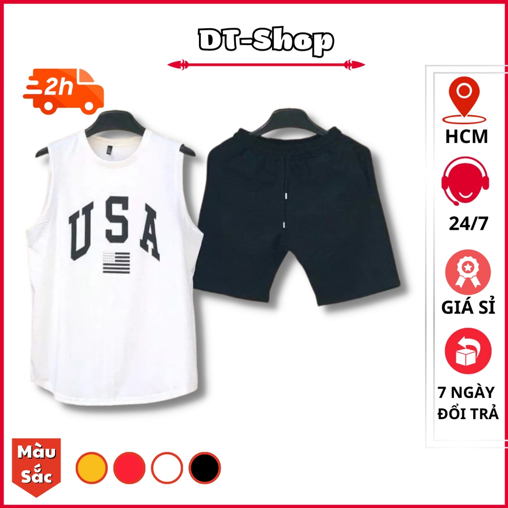 Đồ bộ thể thao nam USA sát nách chất thun co giãn thoáng mát