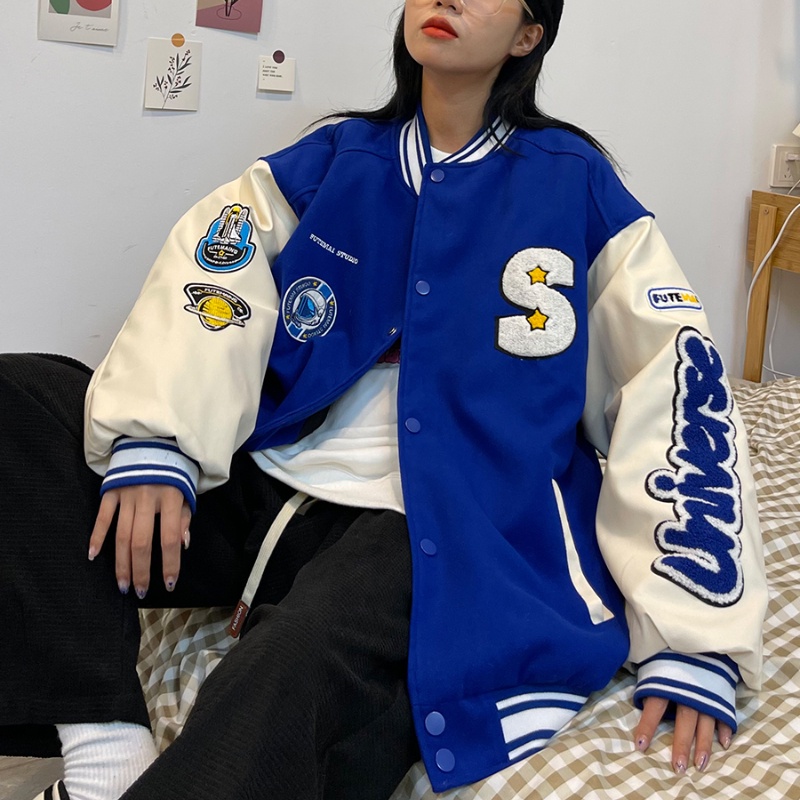 Áo Khoác Bóng Chày Unisex Dáng Rộng Thêu Chữ Phong Cách Hip hop Hàng Mới