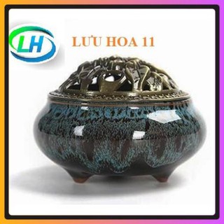 Lư xông trầm hương đỉnh đốt nhang men rạn ngọc cao cấp có khay đốt trầm bằng kim loại siêu đẹp