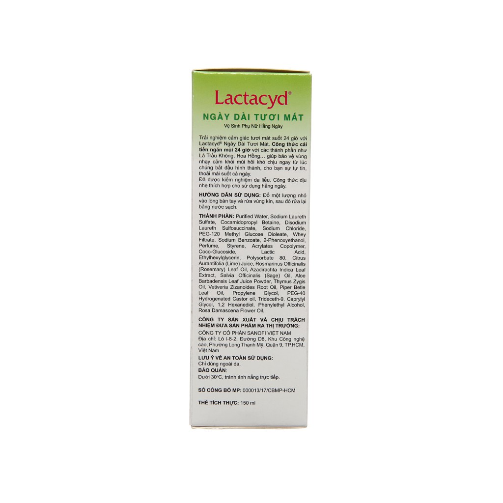 Dung dịch vệ sinh phụ nữ Lactacyd ngày dài tươi mát (150ml)