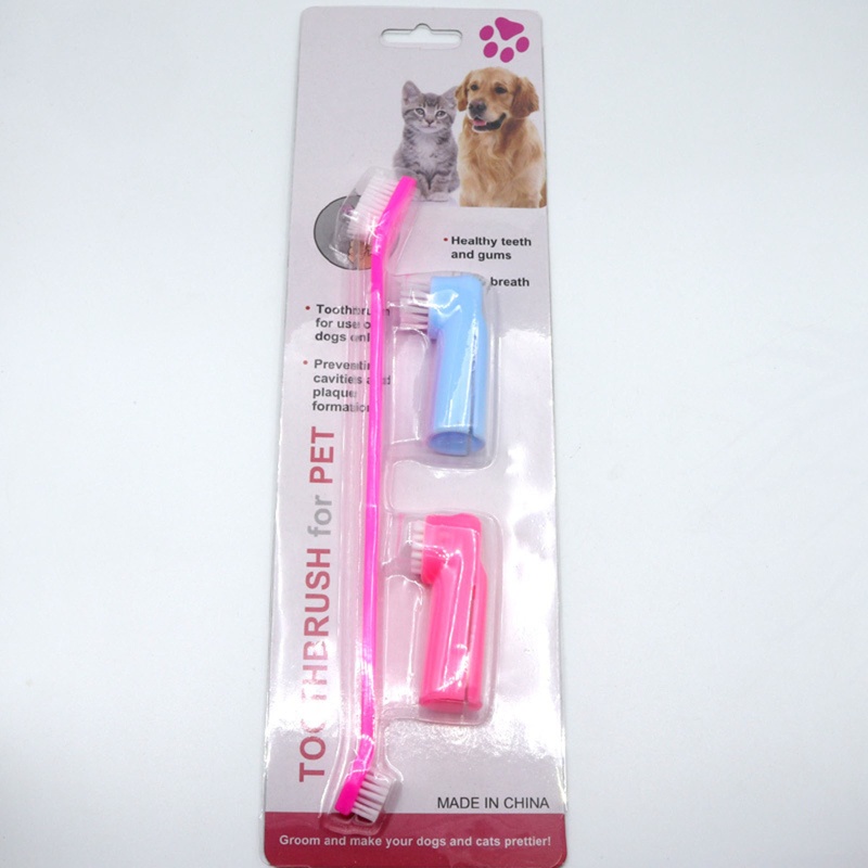 Lucky Set 3 Bàn Chải Đánh Răng Đeo Ngón Tay Chăm Sóc Răng Miệng Có Tay Cầm Cho Chó Mèo Chăm Sóc