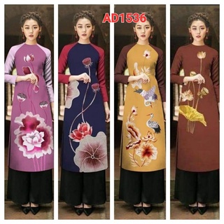 ⚡️ có big size 5XL ⚡️ AD1795 Set áo dài cách tân đi chùa in 3D họa tiết hoa sen cổ tròn tay rap lăng màu kèm quần