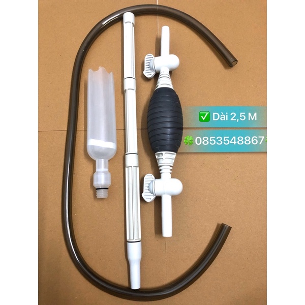 Bơm tay thay nước bể cá cỡ lớn có khóa dài 2.5m- Bơm thay nước hút phân bể cá