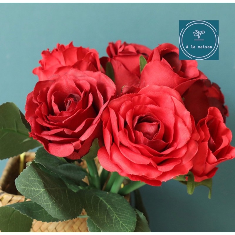 Bó hoa hồng đỏ mini Rosa cao 25cm đẹp rực rỡ quyến rũ, decor trang trí không gian sang trọng, hoa cưới, hoa cô dâu