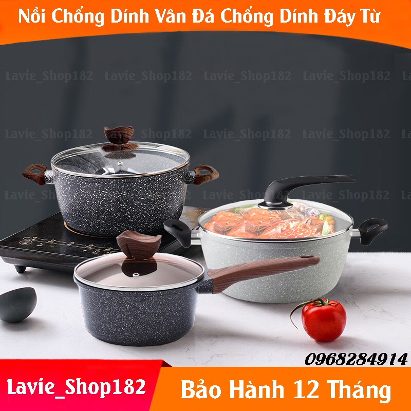 Nồi Chống Dính Vân Đá Đáy Từ Cao Cấp Nấu, Hấp, Xào, Luộc, Vung Kính Cường Lực Dùng Được Tất Cả Các Loại Bếp LV88