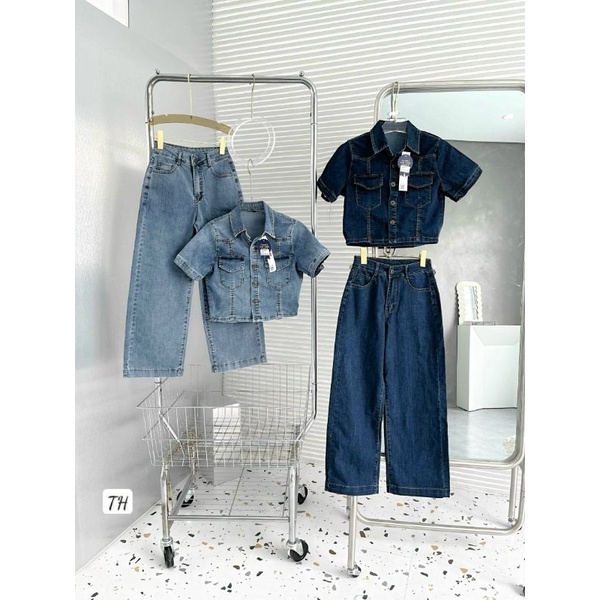 Sét bộ jeans cộc và dài có giãn nhẹ