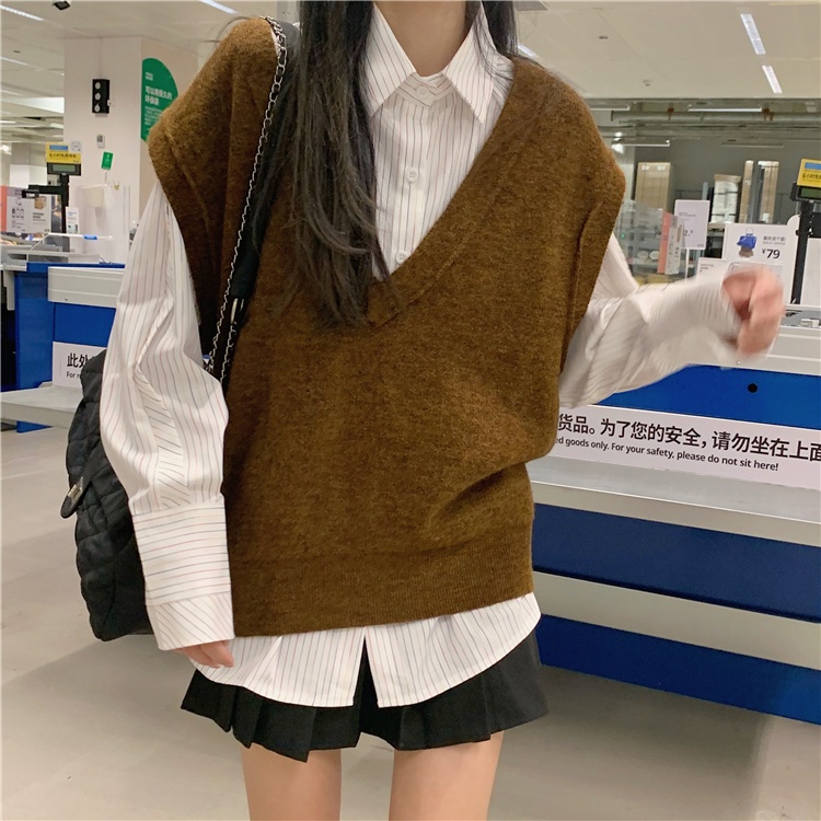 Áo Dệt Kim Sát Nách Giả Nhiều Lớp Kiểu Hàn Quốc Dễ Phối Đồ