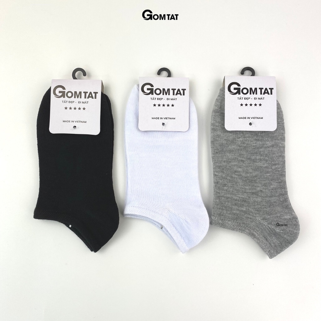 Combo 10 đôi tất vớ trơn nam nữ cổ ngắn GOMTAT, chất liệu cotton mềm mịn thoáng mát chuẩn xuất Nhật - VOTRON-VNXK