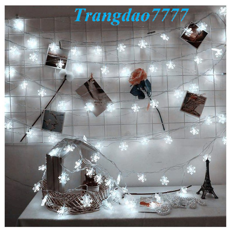 Dây Đèn Led Trang Trí Hình Bông Tuyết Decor Cây Thông Noel Christmas Snowflake String Lights