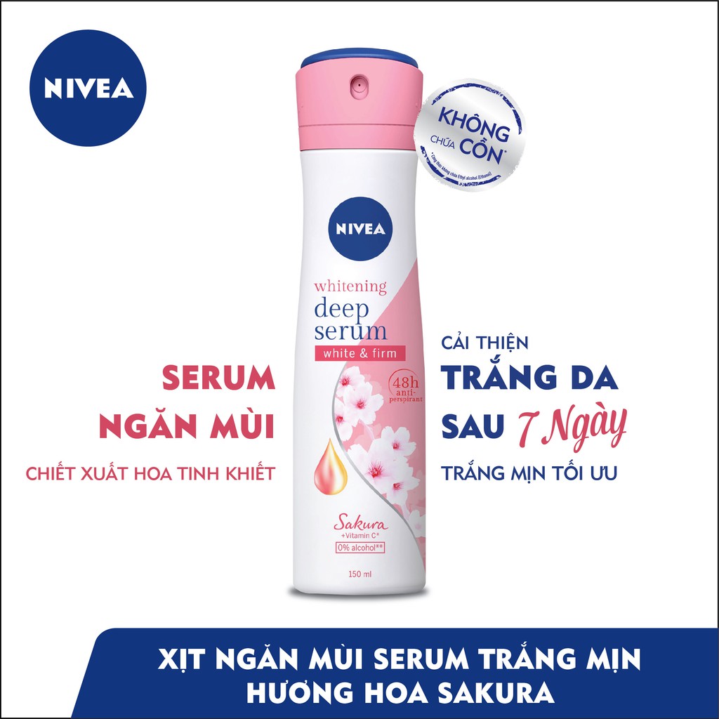 Xịt ngăn mùi Nivea serum trắng mịn hương hoa Sakura (150ml) 85308