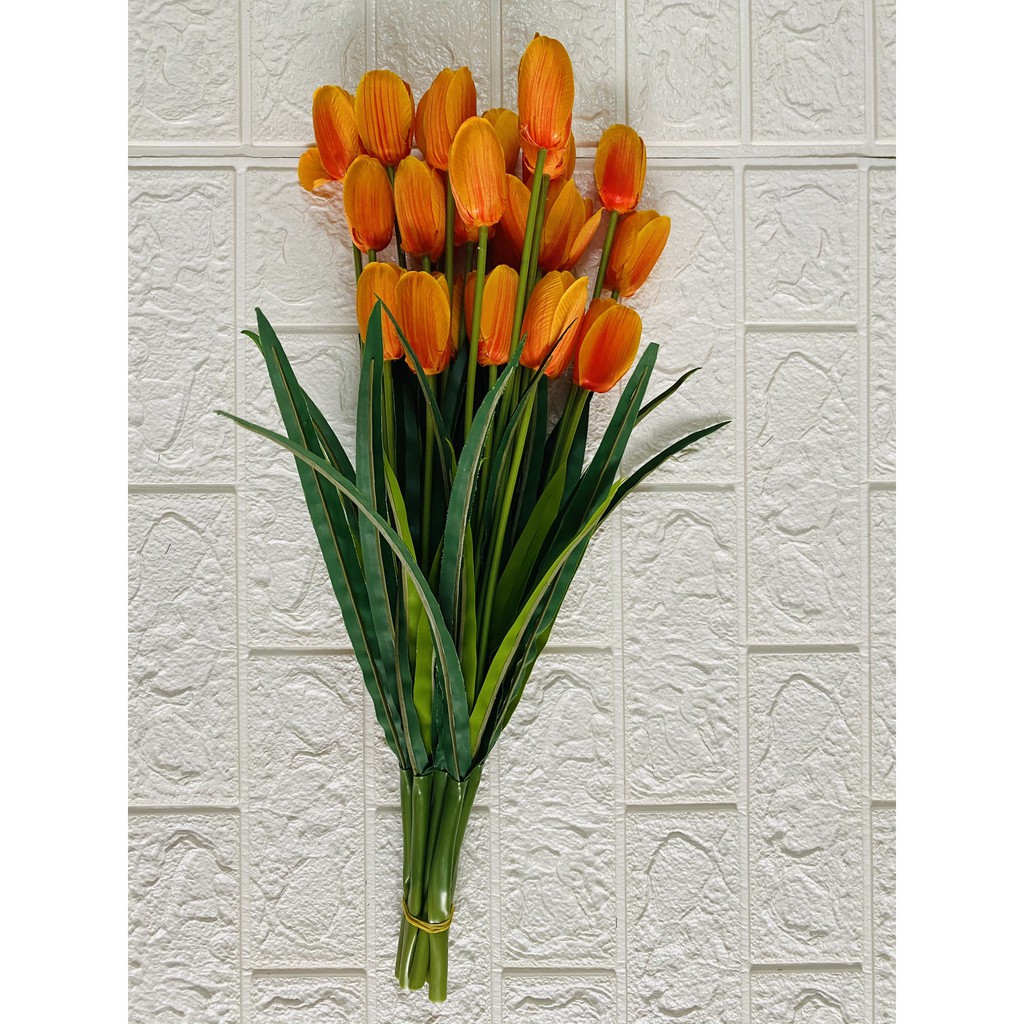 Chùm Tulip 3 bông cao 50cm trồng hàng rào ban công -Hoa giả