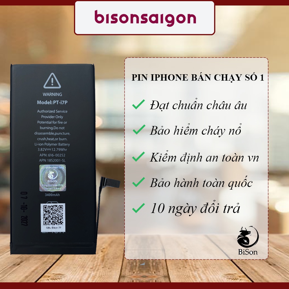 Pin iPhone 7 plus dung lượng siêu cao 3400mAh BISON chính hãng