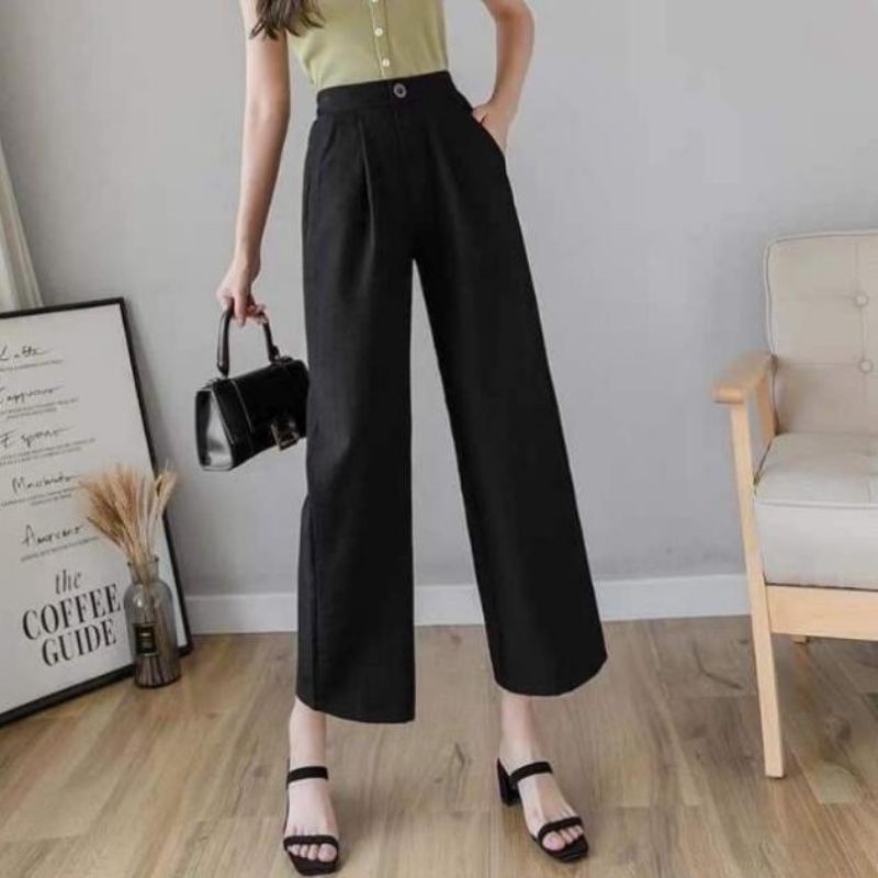 Quần Culottes đũi dáng xuông ống rộng lửng bigsize  9 tấc nữ- Màu Đen Trắng - Vải đũi xước mềm mặc công sở đi biển ở nhà