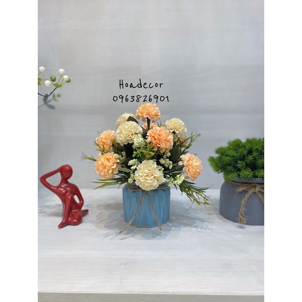 Chậu hoa giả, hoa lụa mini để bàn trang trí decor, làm quà tặng siêu đáng yêu