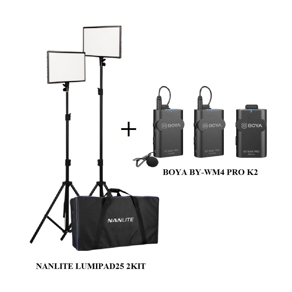 Combo Mic thu âm BOYA BY-WM4 Pro B2 và Đèn NANLITE Lumipad 25 2Kit - PHOTOCITY LIVESTREAM COMBO S3