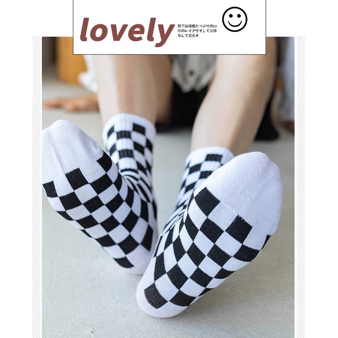 Tất vớ nam nữ kẻ vuông caro cotton thể thao năng động Warm&amp;Cute AD47