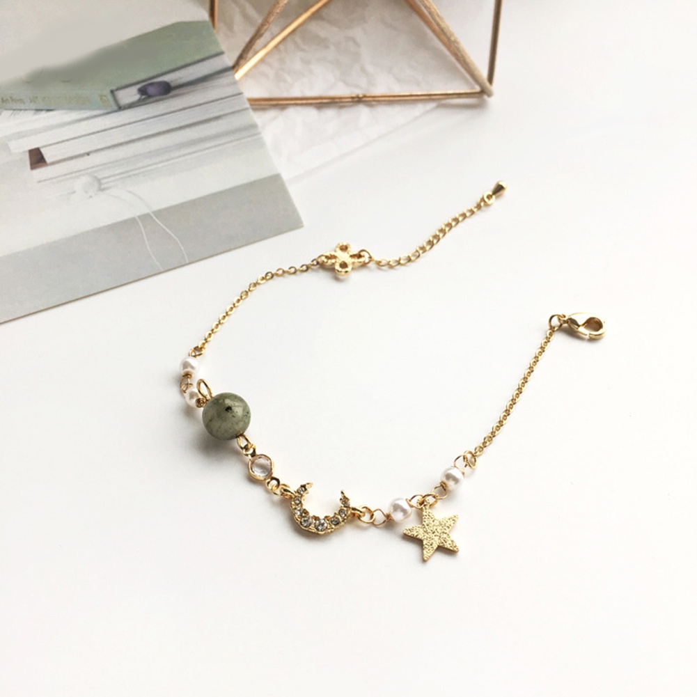 Vòng đeo tay hình mặt trăng và ngôi sao đính đá thời trang cho nữ