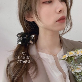 Cột tóc vải Scrunchie thêu hoa cúc và lá