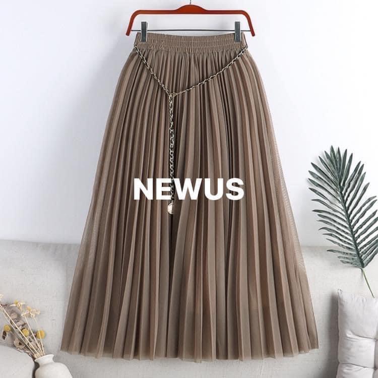 Chân váy thời trang quảng châu voan lụa kèm dây xích thắt lưng 2 lớp nhiều mầu sắc siêu đẹp