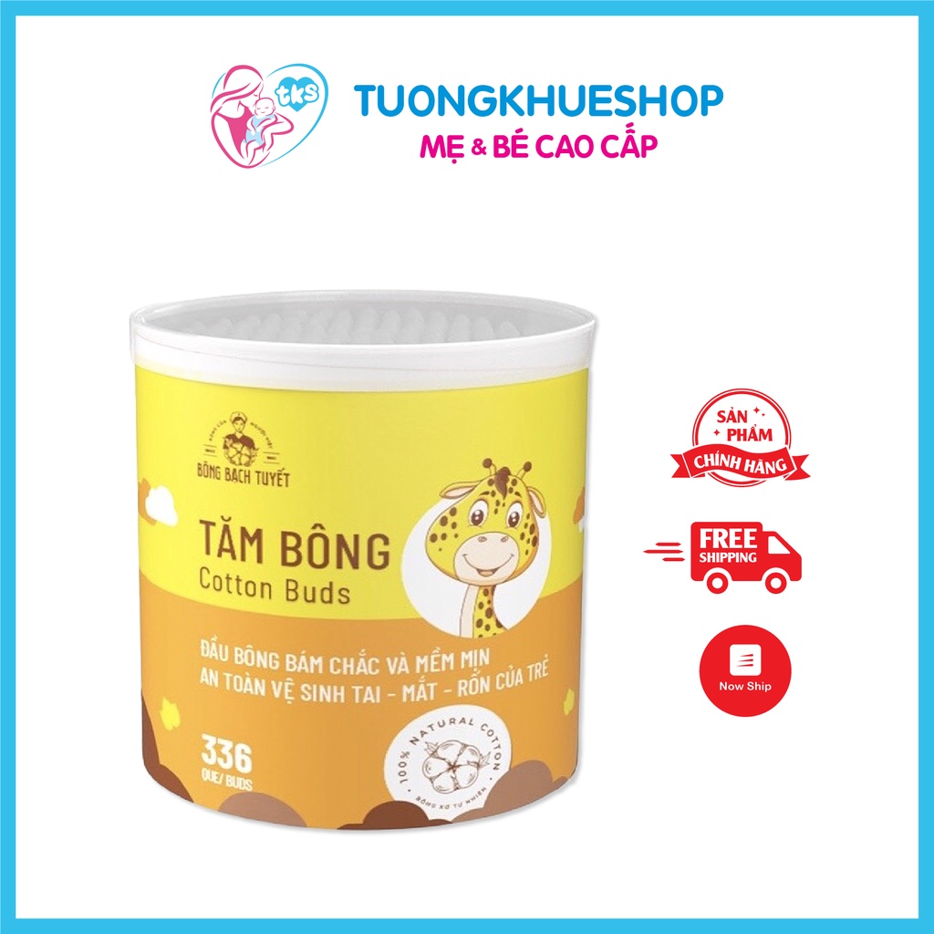 TĂM BÔNG TRẺ EM BÔNG BẠCH TUYẾT 336 QUE HỘP TRÒN NẮP XOAY