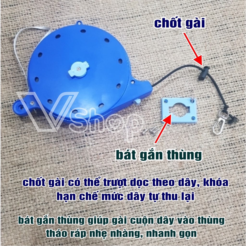 Hộp dây bảo hiểm, dây neo cần câu cá. Dây dài 40 mét, co giãn, đàn hồi, kèm bát gắn thùng