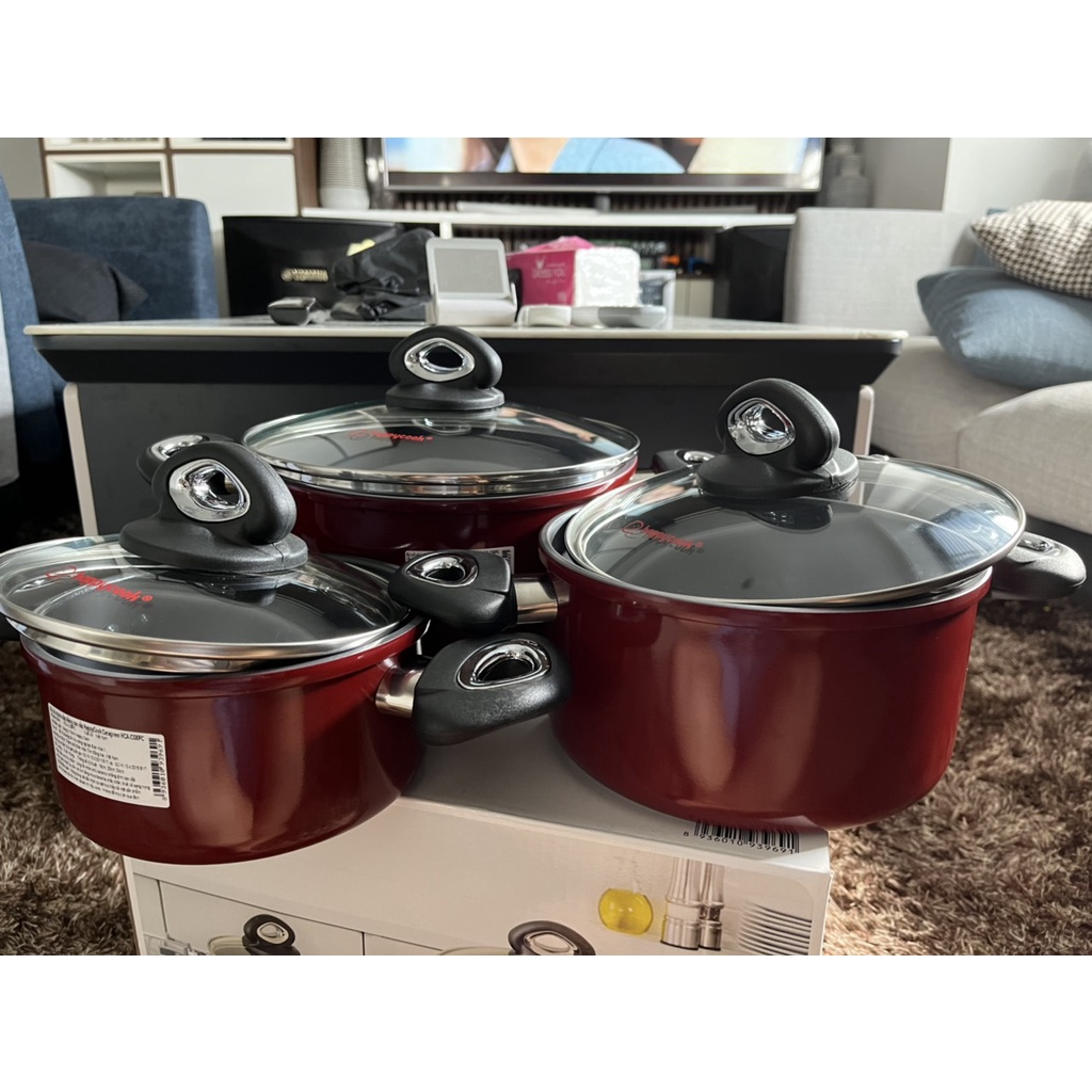 Bộ nồi Ceramic HCA - CG6PC đỏ HappyCook