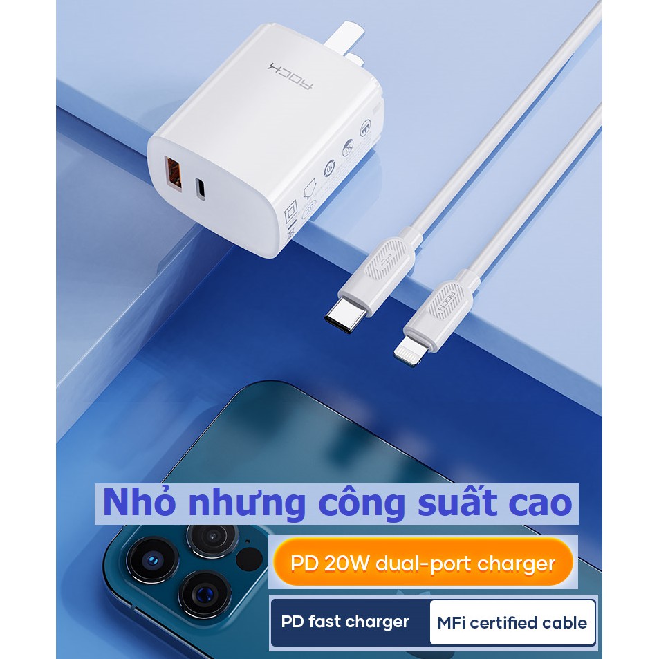 Củ sạc nhanh iPhone Rockspace T42, 2 cổng USB-TypeC sạc nhanh 18w, 20W ổn định, không nóng máy, nhỏ gọn, hàng chính hãng