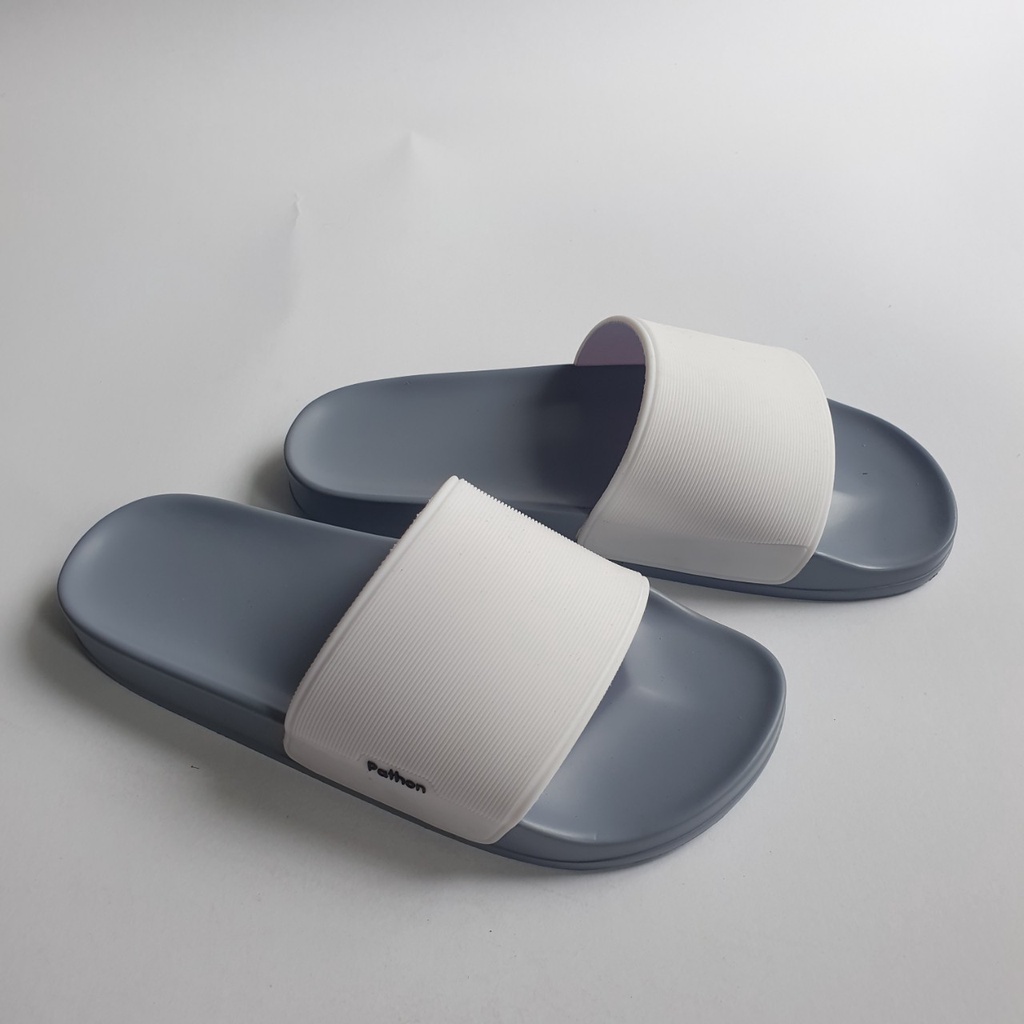 Dép nam nữ quai ngang slipper Pathon PVC và đế PU xám quai trắng Mẫu SD64