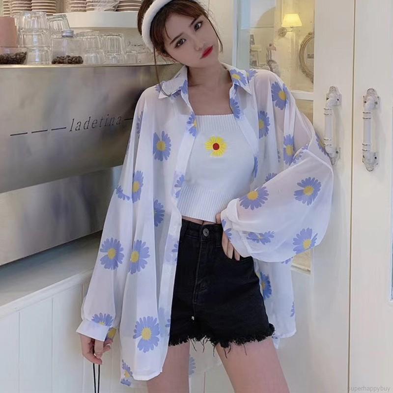 Áo Khoác Chống Nắng Tay Dài Hoạ Tiết Hoa Cúc Thời Trang Đi Biển | BigBuy360 - bigbuy360.vn