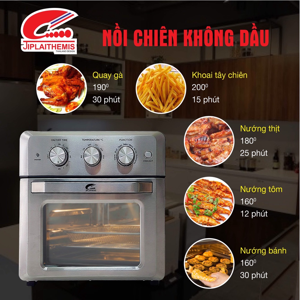 BH 2 NĂM NỒI CHIÊN KHÔNG DẦU JIPLAITHEMIS 16 Lít AF-16 ,100% INOX Siêu Bền Đẹp