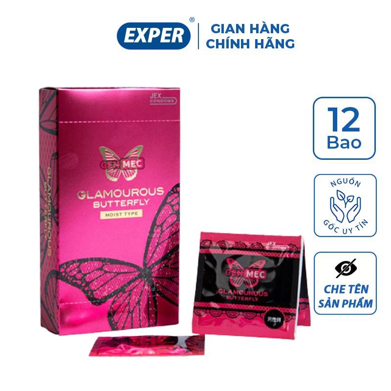 Bao cao su Jex Glamourous Butterfly Moist Type, bcs siêu mỏng nhiều gel kéo dài thời gian