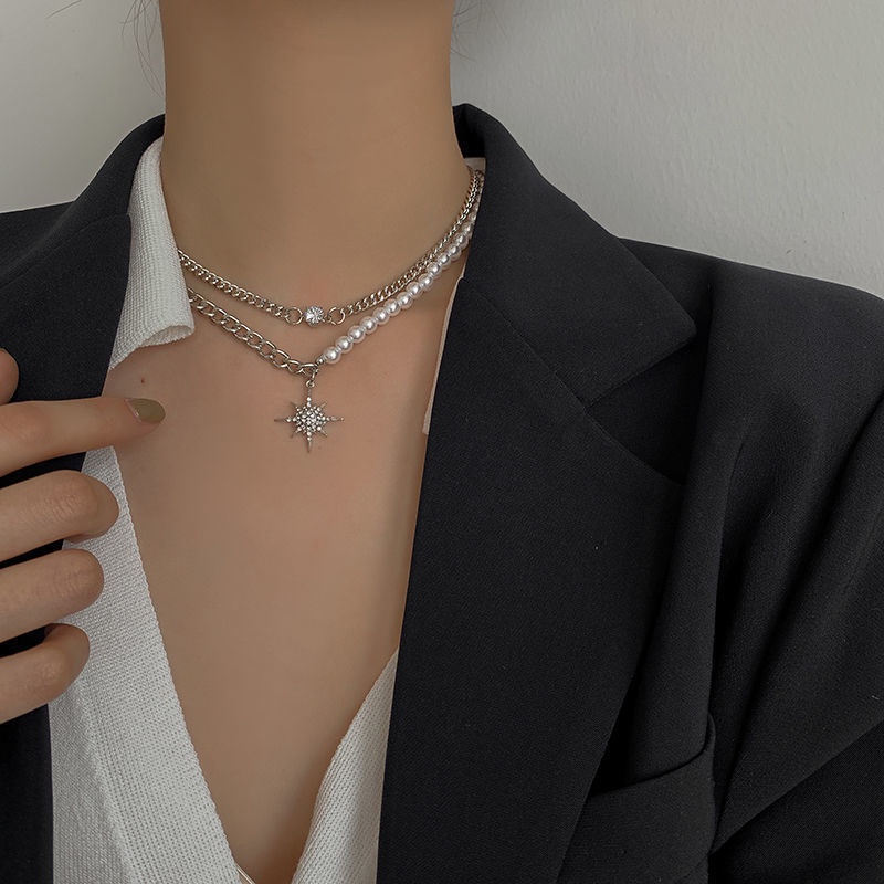 Vòng cổ Hai Lớp Mặt Ngôi Sao Đính Đá Zircon