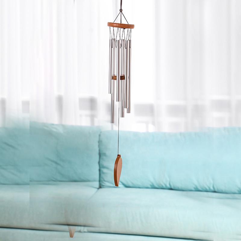 Chuông Gió Kim Loại Phối Gỗ Gụ Thiết Kế Sáng Tạo Trang Trí Nhà Cửa