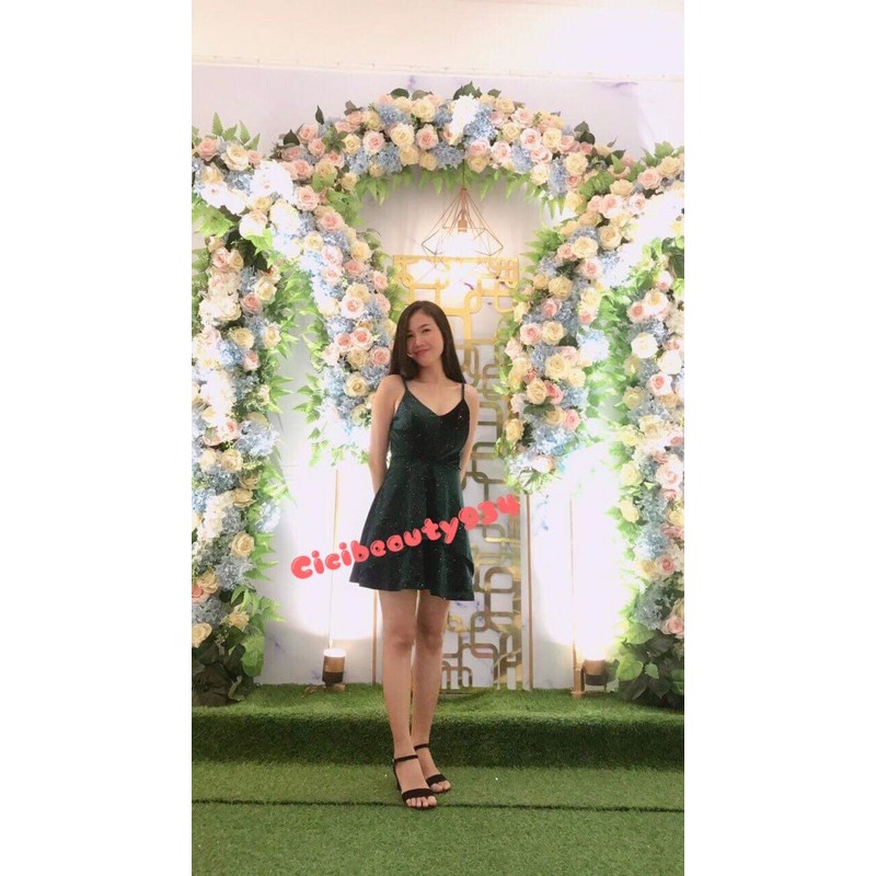 Đầm nhung 2 dây nhũ VNXK (on web)