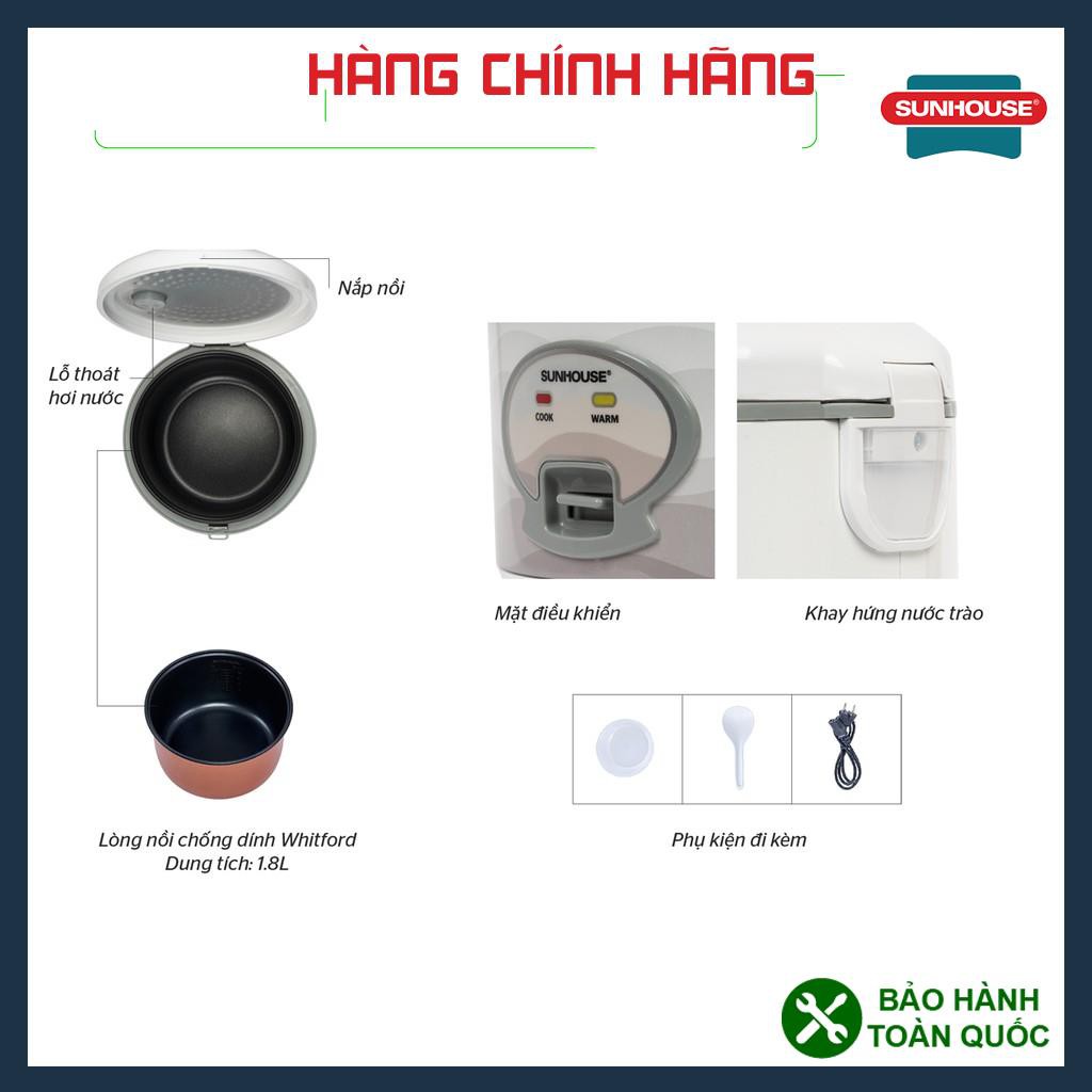 NỒI CƠM ĐIỆN 1.8L SUNHOUSE SHD8602, NỒI CƠM ĐIỆN SUNHOUSE SIÊU BỀN, BẢO HÀNH TOÀN QUỐC, LÒNG NỒI CHỐNG DÍNH WHITFORD