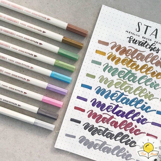 Bộ 10 bút lông ngòi mềm Brush Metallic nhiều màu, bút trang trí sổ Bullet Journal, thiệp Tuệ Minh