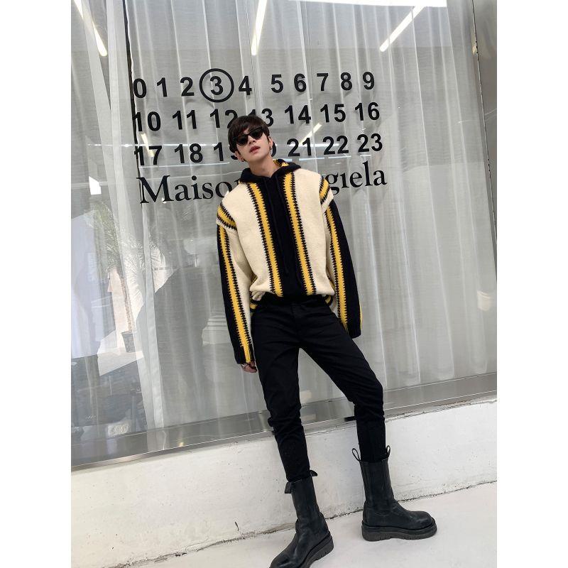 Niche Áo Sweater Cao Cấp Có Mũ Trùm Đầu Kẻ Sọc Màu Sắc vintage Mùa Thu Sang Trọng Cho Cặp Đôi
