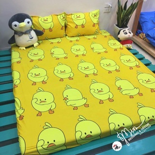 Bộ ga - gối cotton hình vịt vàng