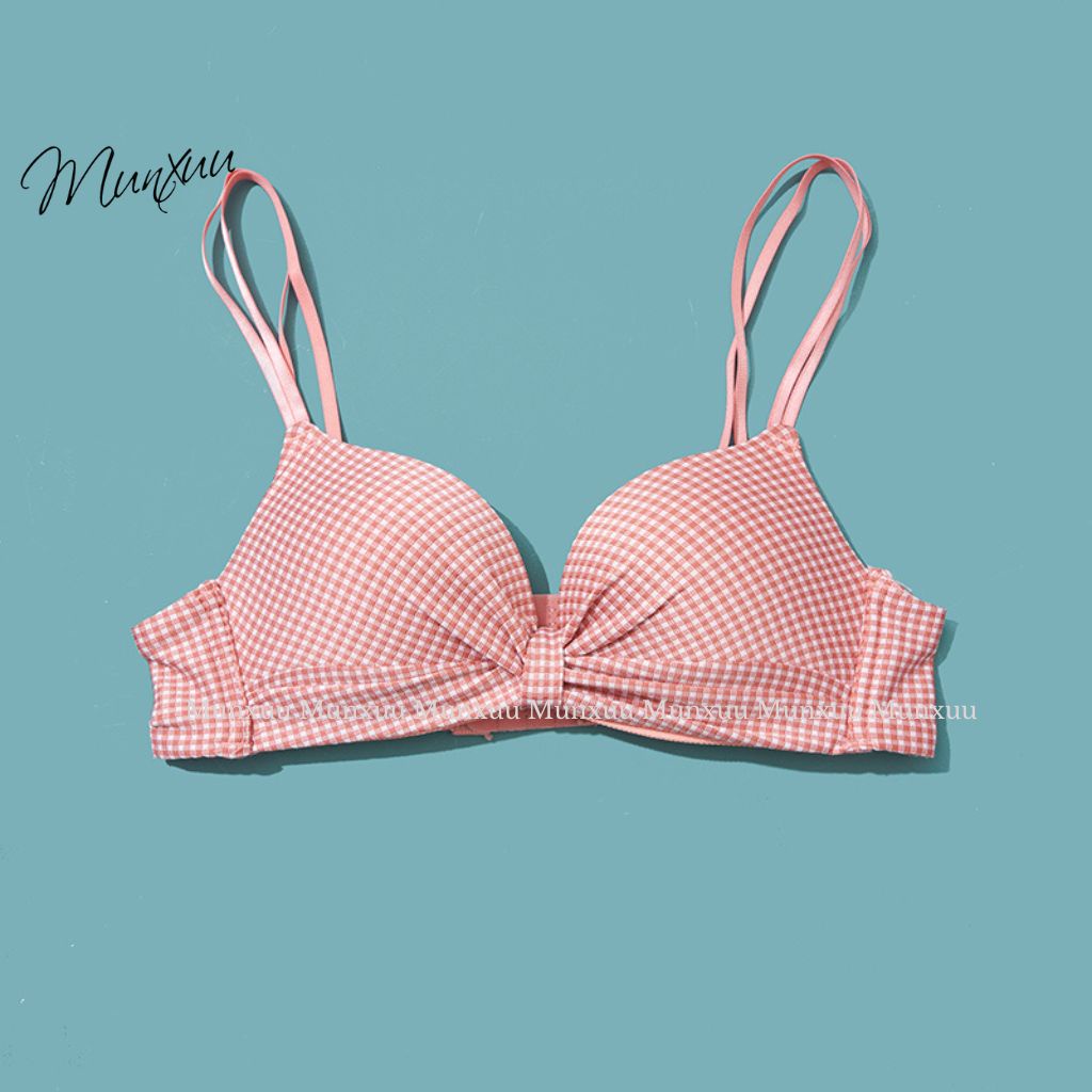 Áo ngực nữ kẻ caro đệm dày vừa không gọng MUNXUU, dây kép đan chéo nâng ngực gợi cảm - AV44