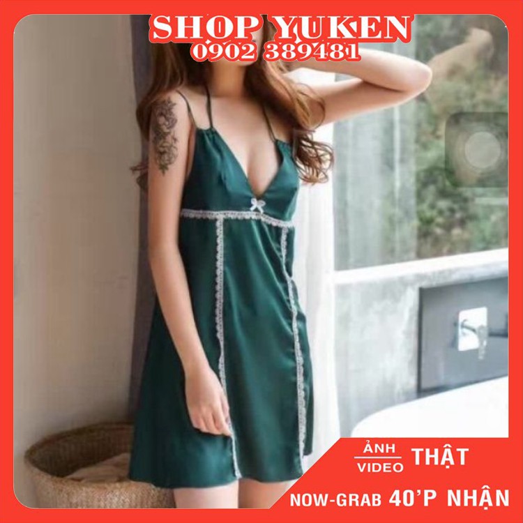 Váy Ngủ Sattin Lụa Viền Ren Nhí Hàng Shop Cao Cấp