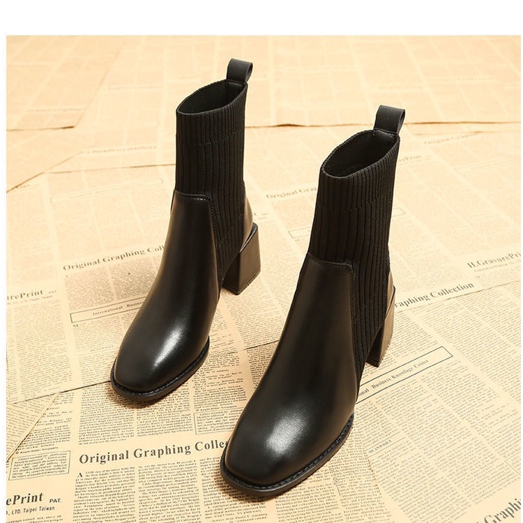 Boot nữ đế vuông cổ chun cao 6cm da đẹp (kèm ảnh thật)